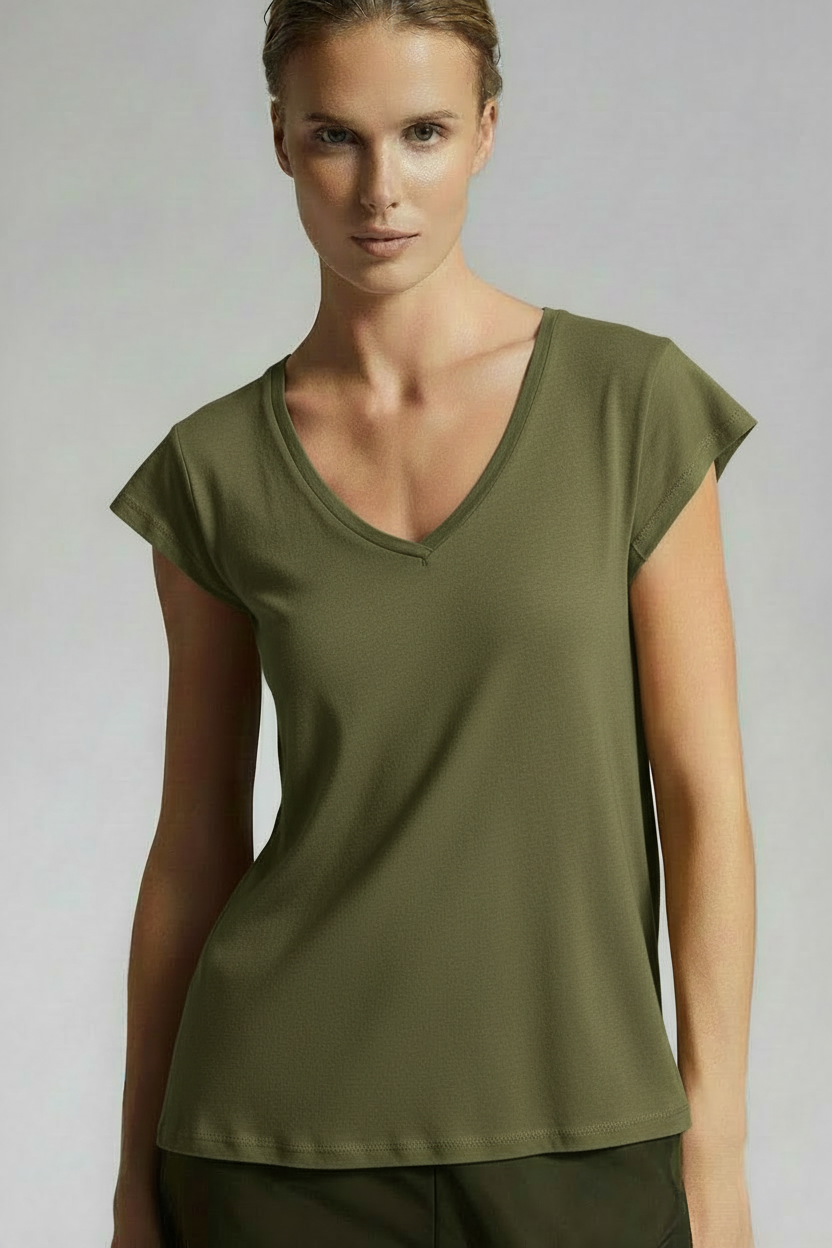 Blusa de algodón en caqui suave de BSB en color caqui