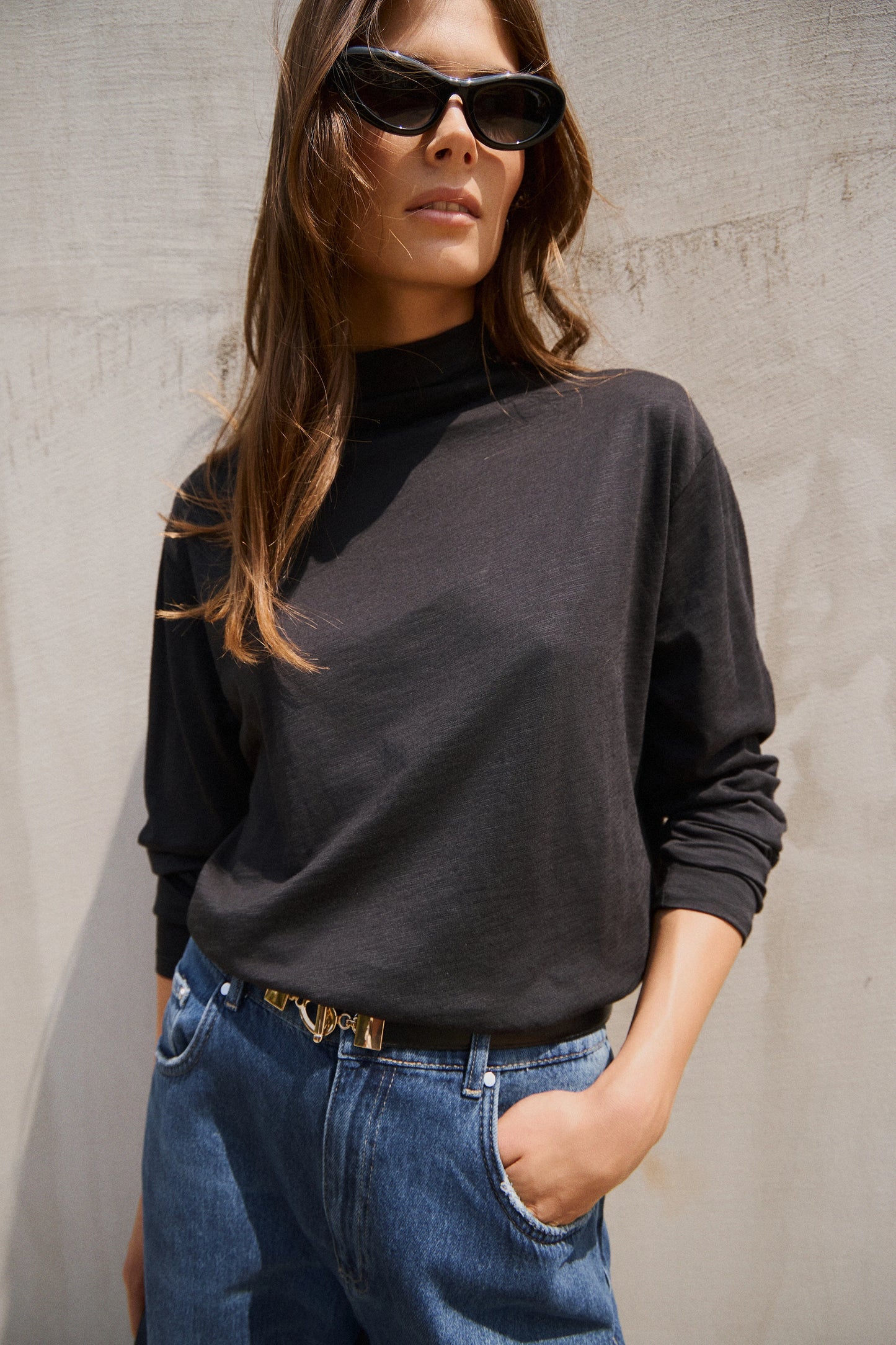 Blusa manga larga cuello alto