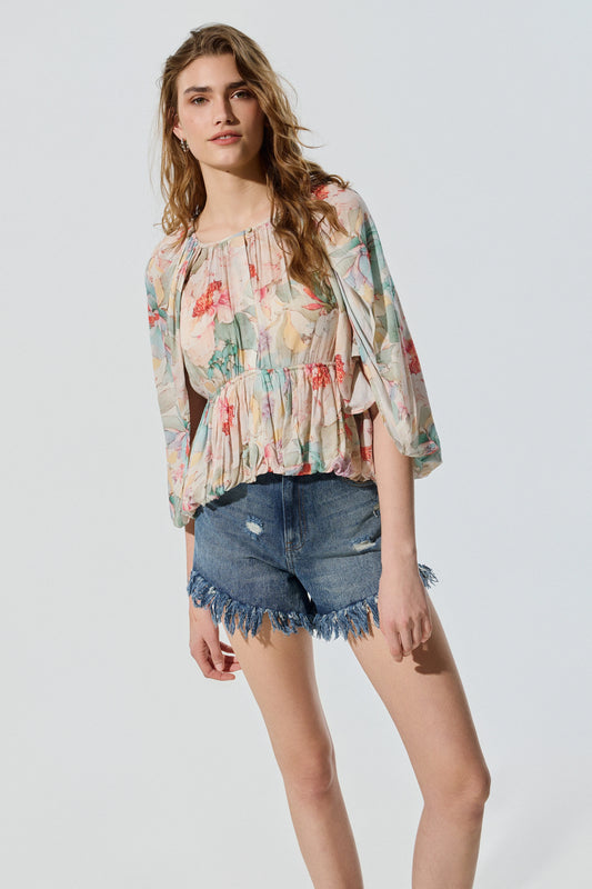 Blusa estampada de manga larga BSB para mujer en tonos multicolor