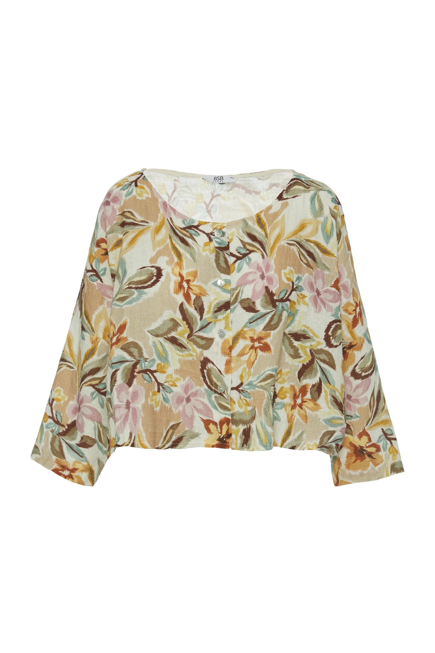 Blusa estampada BSB para mujer de lino y manga francesa
