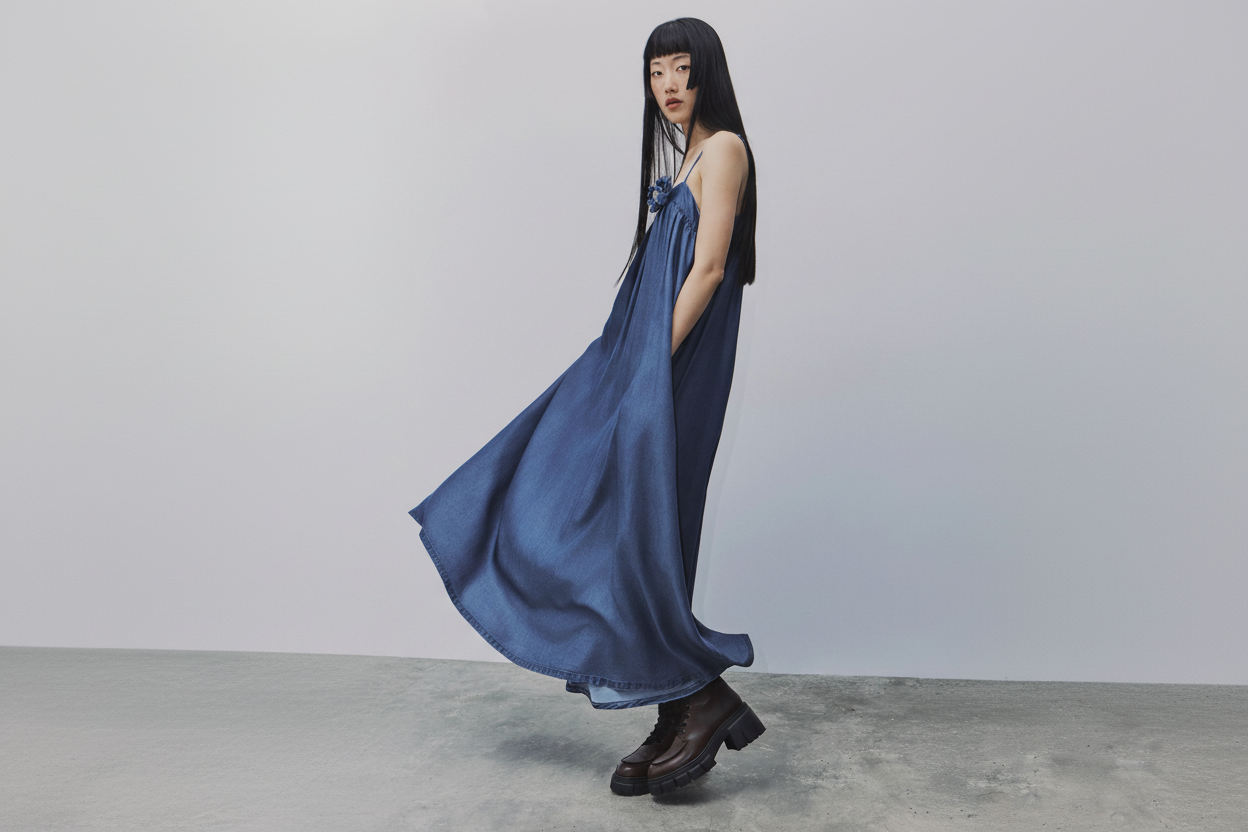 Vestido denim fluido de lyocell