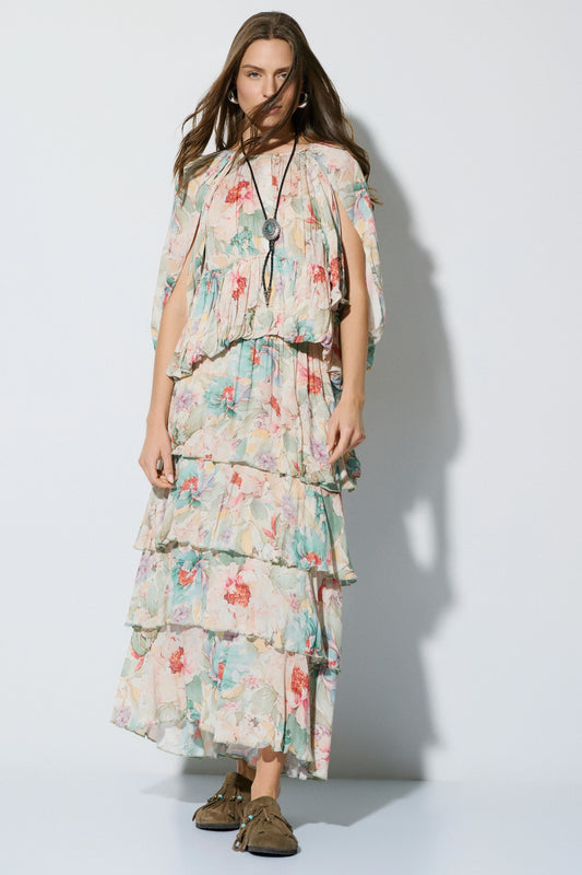 Falda midi estampada BSB para mujer con movimiento