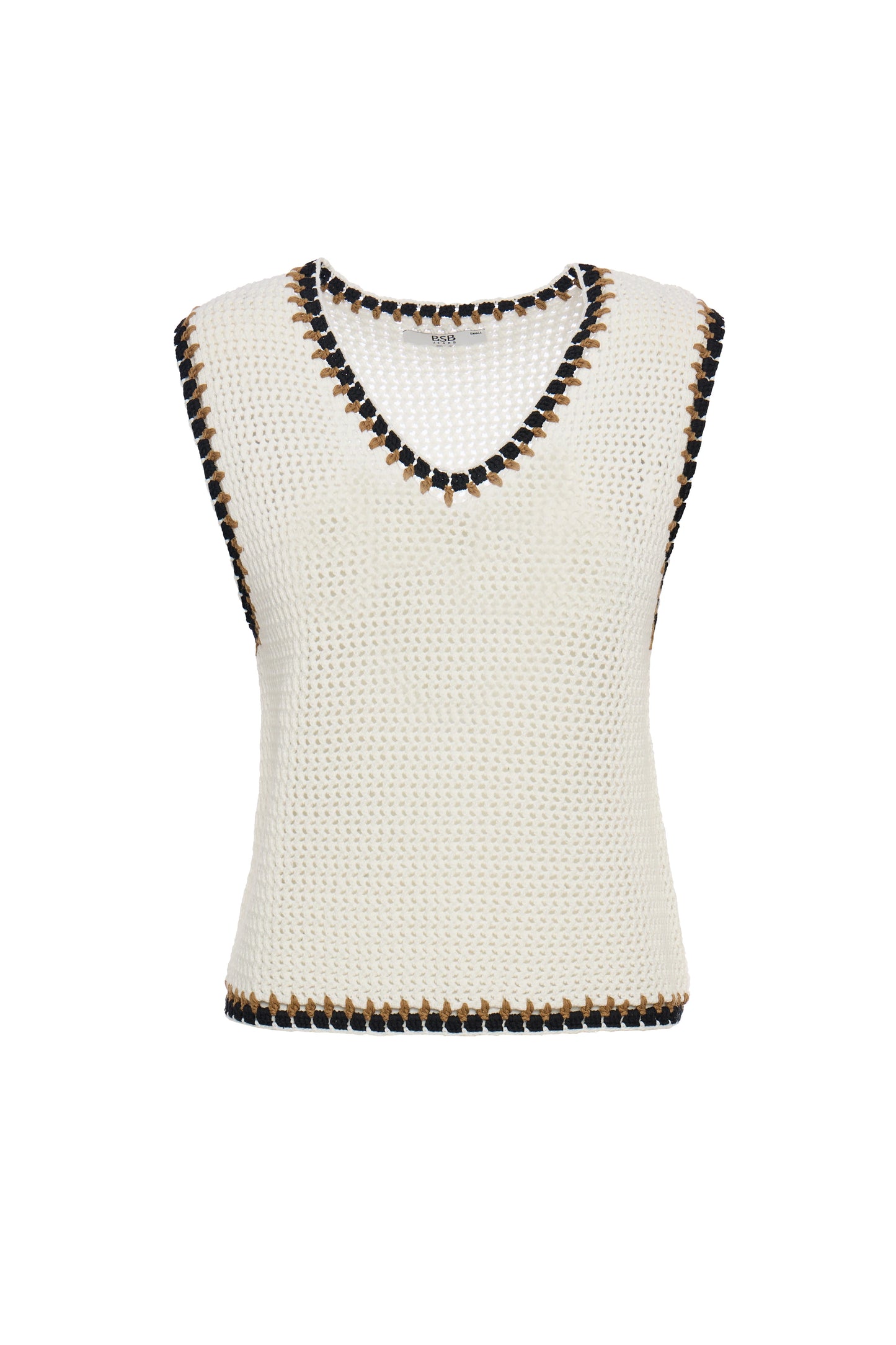 Detalle de Chaleco de punto calado con ribete en contraste de BSB