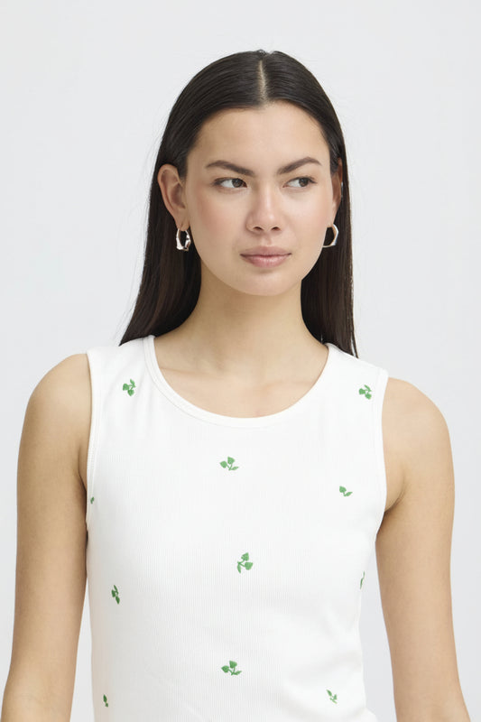 Top de punto fino — IHPALMA TO3 en Blanco roto / verde de ICHI