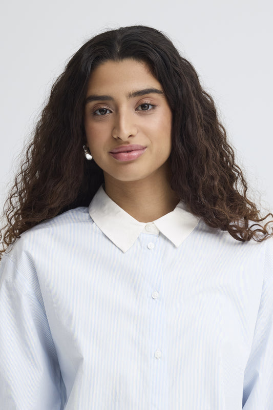 Camisa de rayas de algodón — IHKEILA SH en Azul / blanco a rayas de ICHI