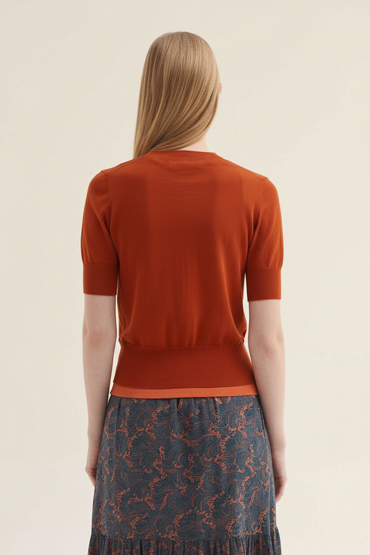 Chaqueta corta bordada de punto de Nice Things en color óxido intenso