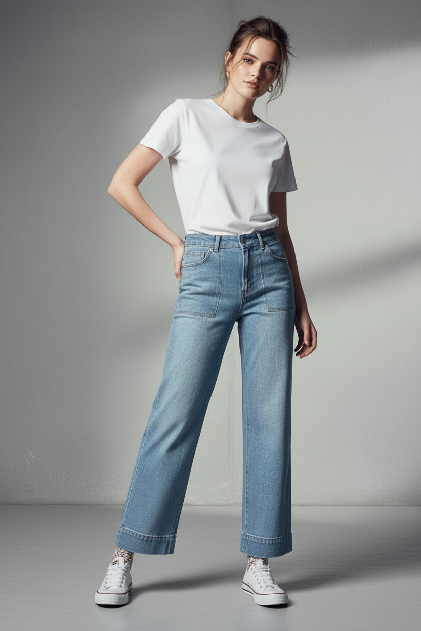 Detalle de Vaquero — Florence Denim Pants FULL LENGHT de Desires en color azul denim