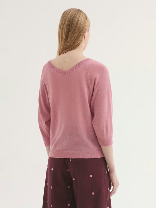 Jersey de punto con doble escote pico de Nice Things en color rosa medio