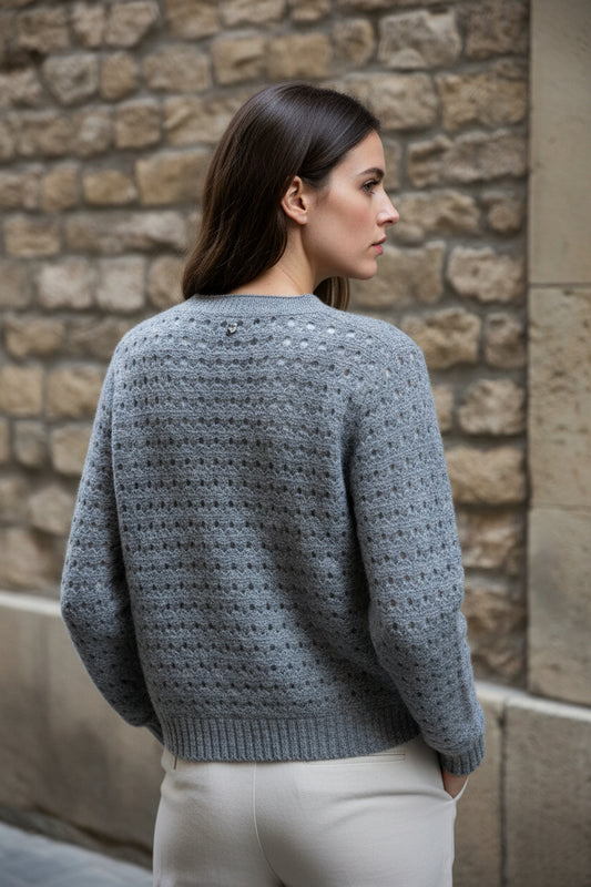 Cárdigan de punto alpaca calado con botones — Nuriette Dot Pointelle Cardigan