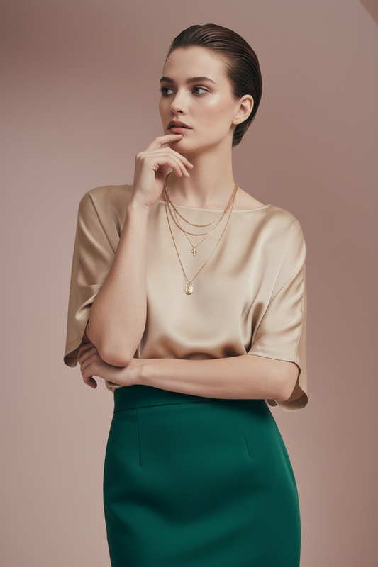 Blusa satinada color champán de Nümph en color champán