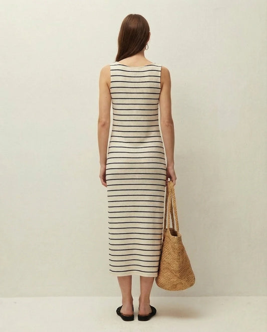 Vista de vestido midi System Action con rayas y botones