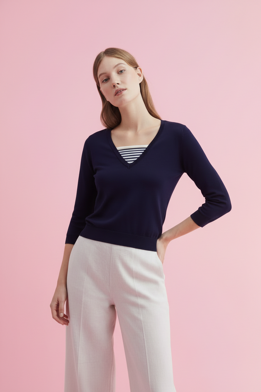 Jersey de punto con doble escote de Nice Things en azul intenso vista 2