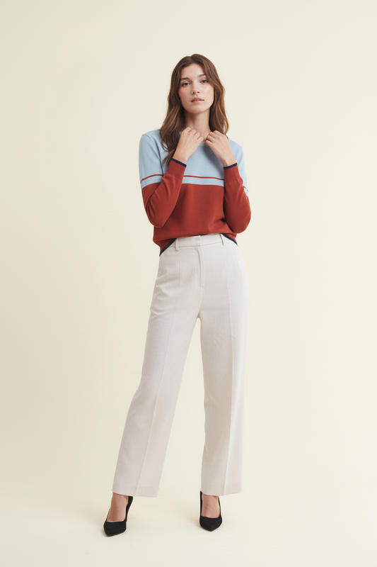 Jersey de rayas posicionadas de Nice Things en color terracota vista 2