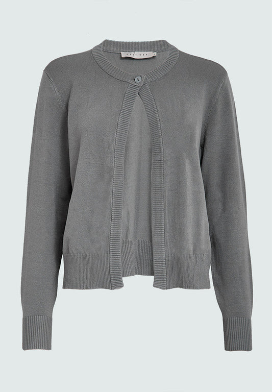 Cardigan de punto con cuello redondo y canalé — vista frontal