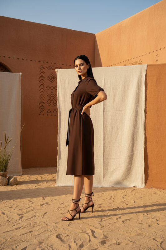 Vista de vestido camisero Marinello marrón chocolate