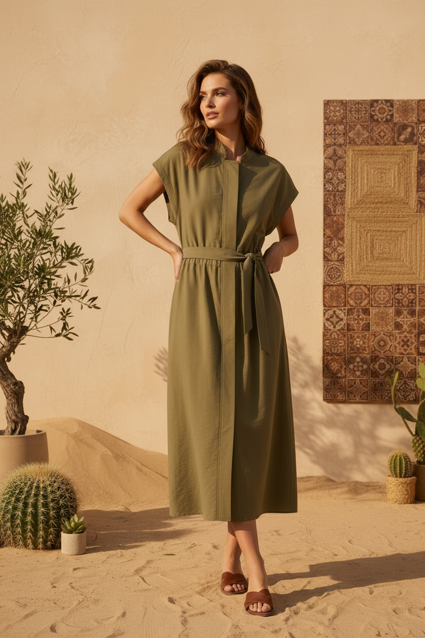 Vestit caqui de línia fluida