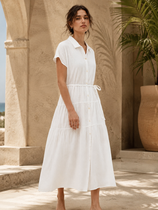 Vestido con volantes de tejido texturizado