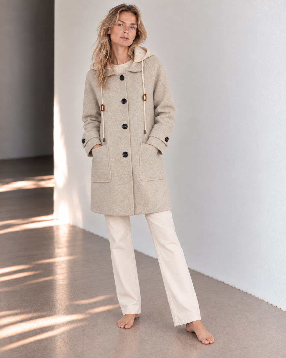 Abrigo largo con lana en beige jaspeado de BSB Fashion