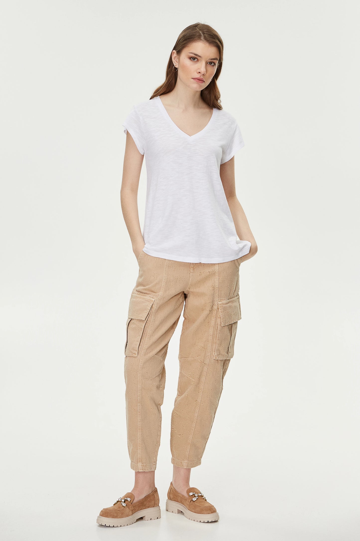 Blusa de algodón en caqui suave