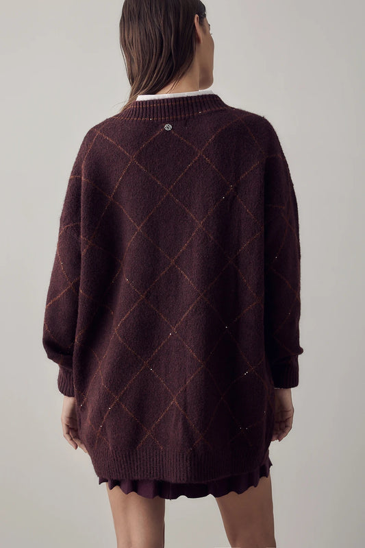 Cárdigan largo granate BSB — vista trasera