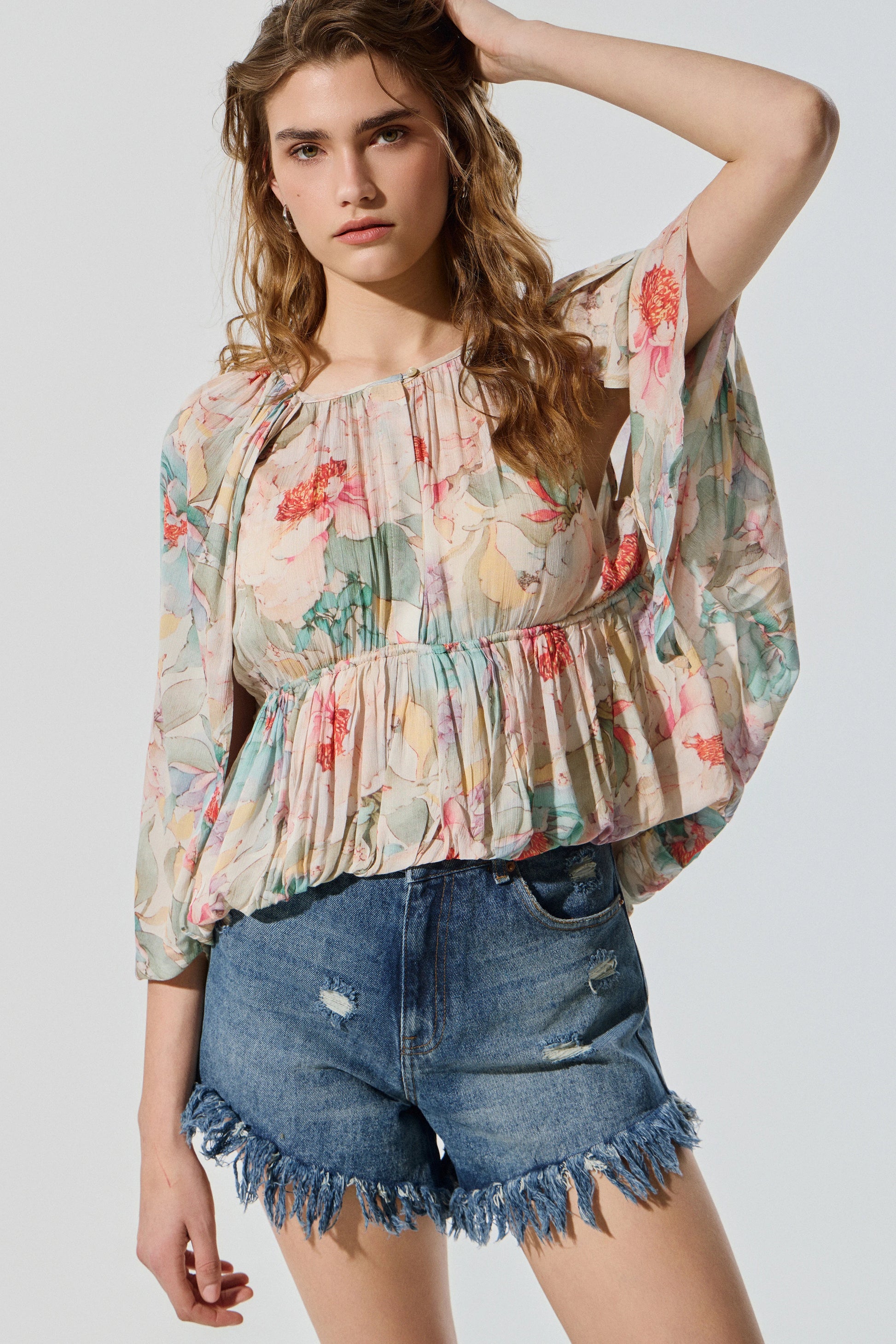Blusa multicolor BSB para mujer con manga larga y caída fluida