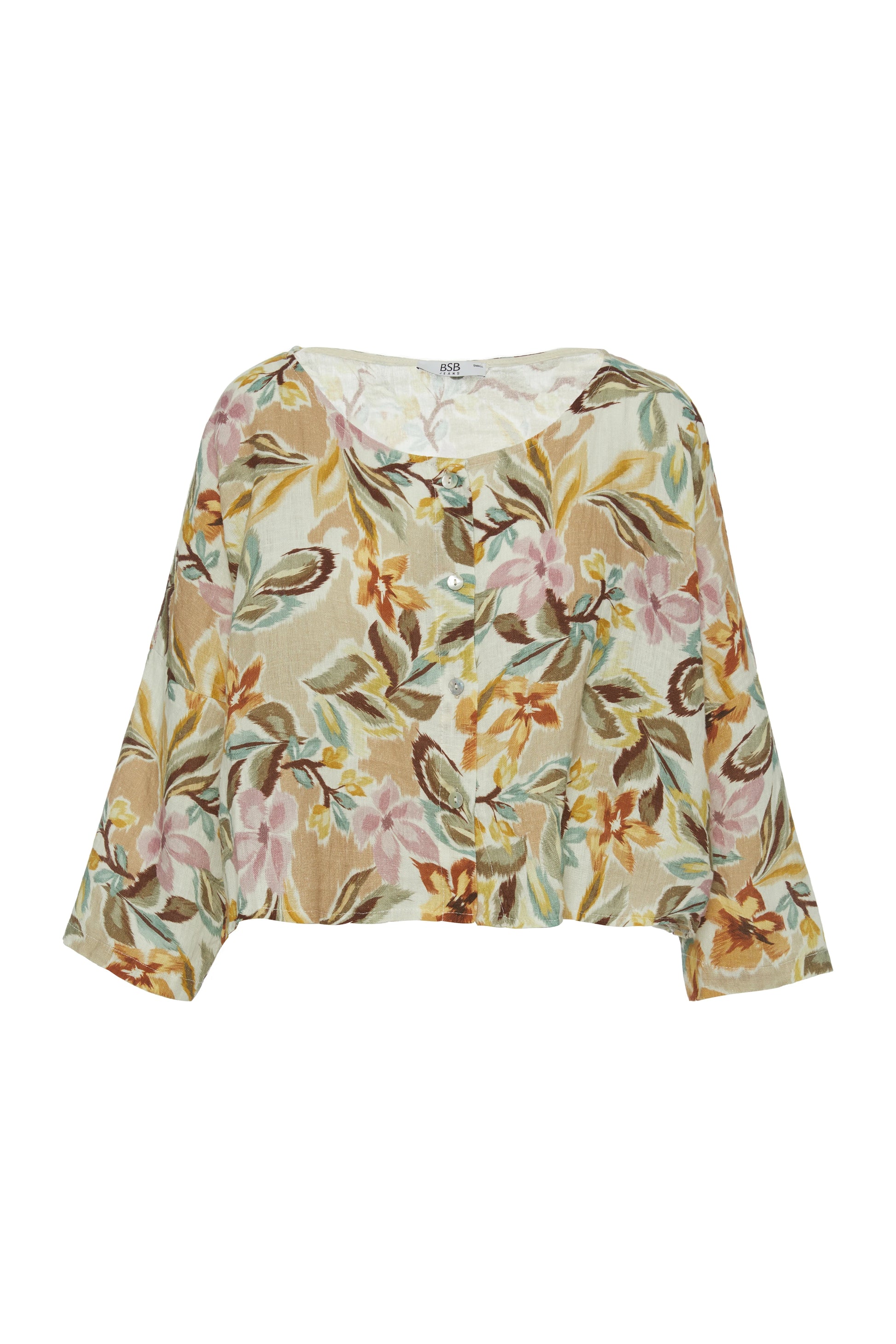 Blusa estampada BSB para mujer de lino y manga francesa