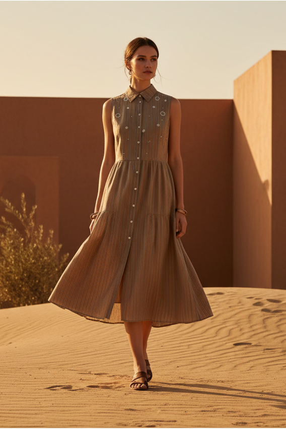 Vestido midi BSB de raya diplomática con pedrería