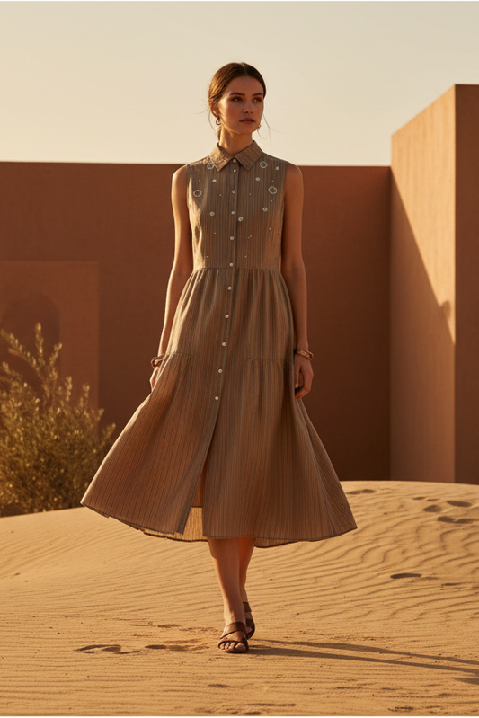 Vestido midi BSB de raya diplomática con pedrería
