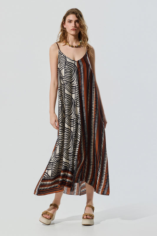 Vestido largo estampado BSB de tirantes para mujer