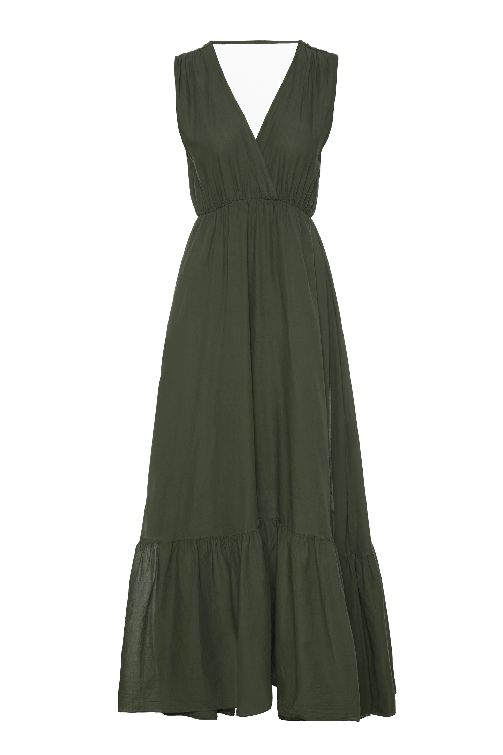 Vestido BSB midi verde bosque con caída fluida