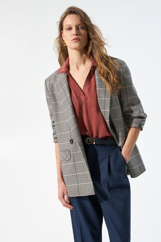 Polo de punto con escote en V de BSB en color teja