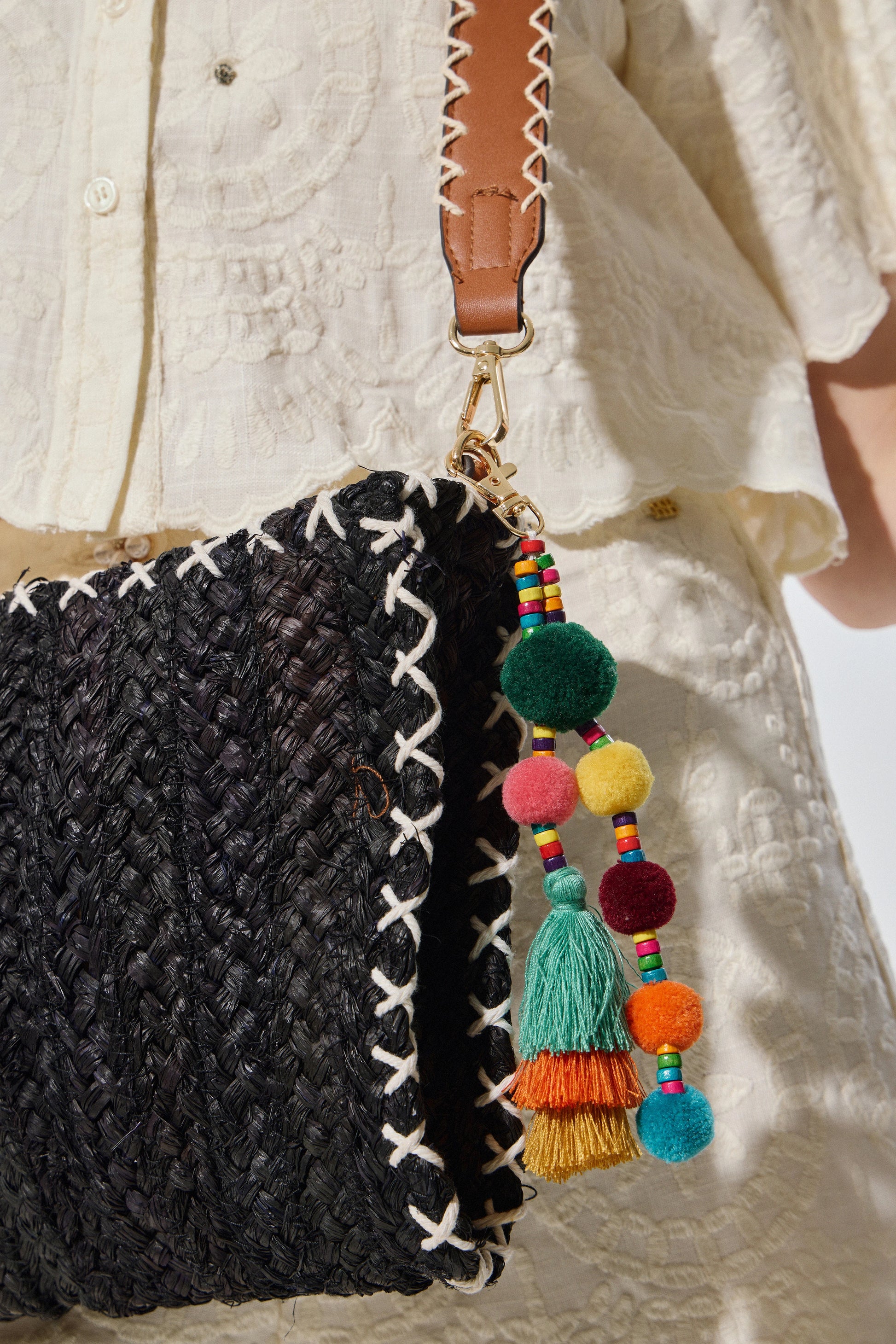 Bolso trenzado BSB para mujer con abalorios decorativos