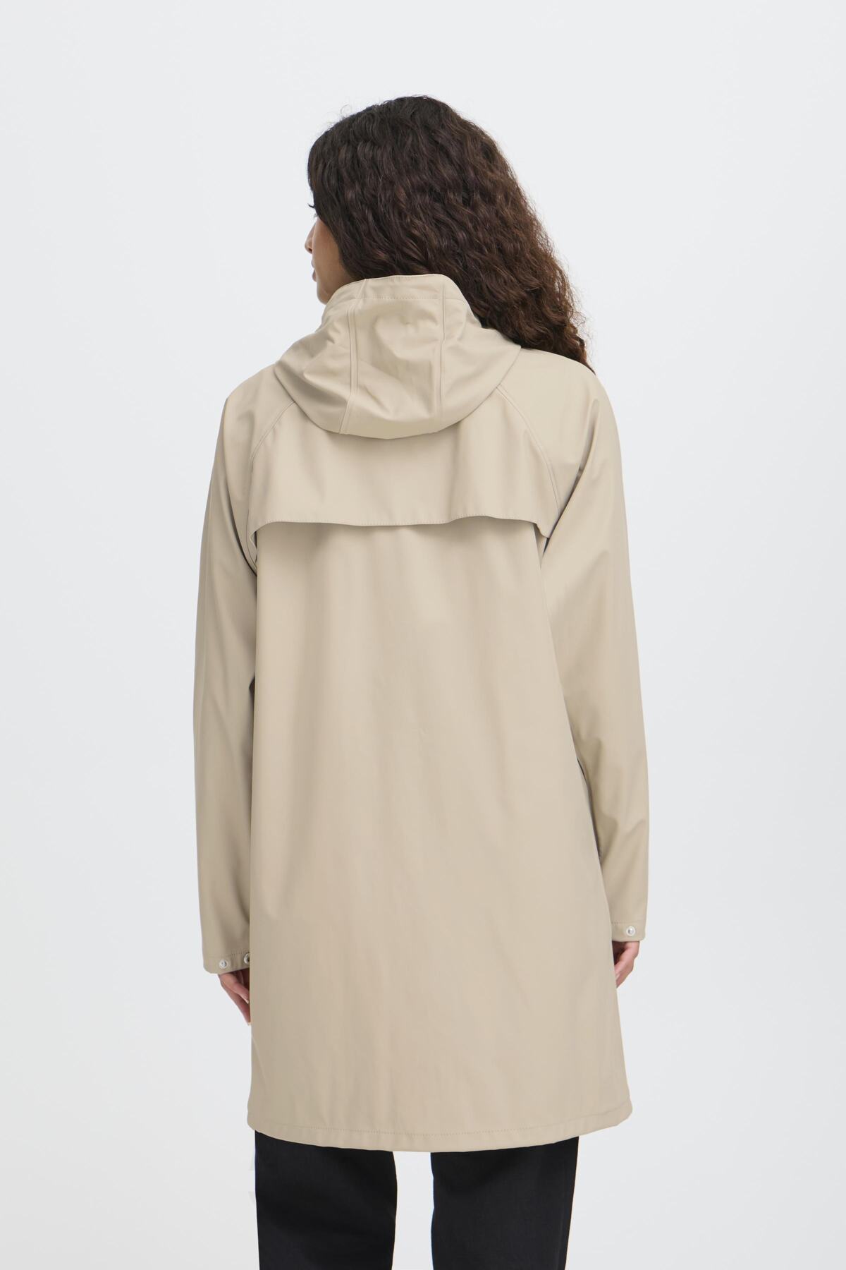 Impermeable ICHI para mujer con capucha en color topo