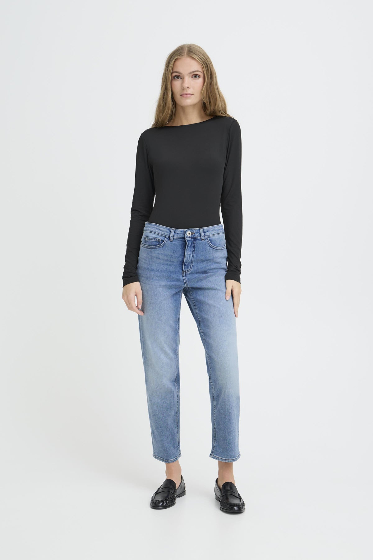 Pantalón denim recto Raven ICHI para mujer en azul claro