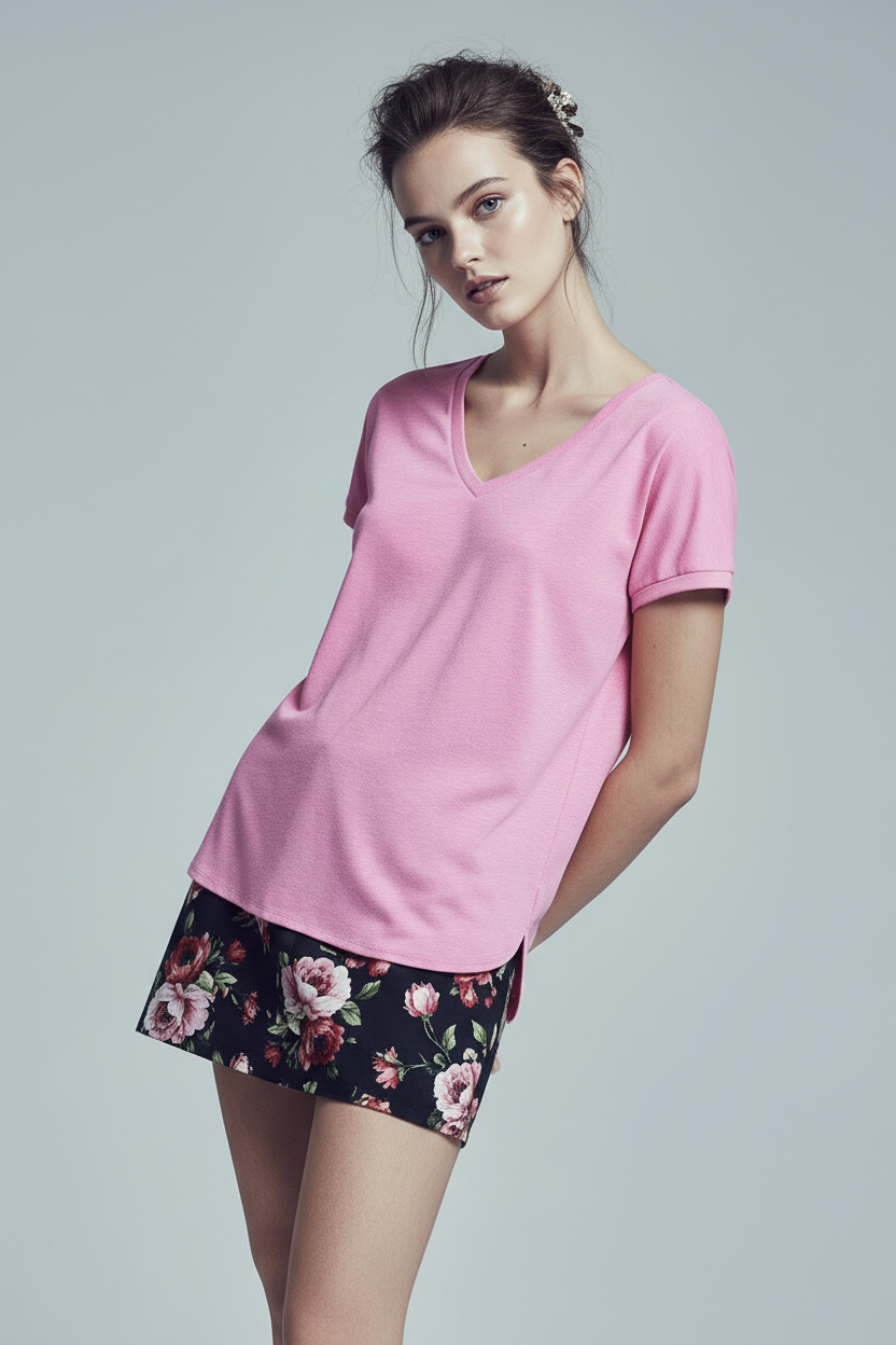 Camiseta de escote pico ICHI IHREBEL para mujer en color orquídea