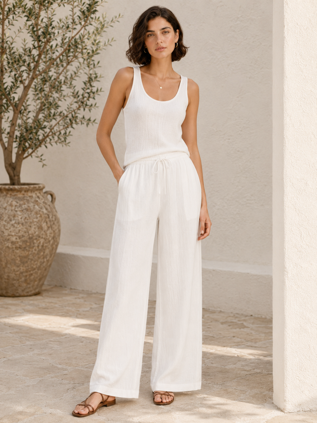 Pantalón fluido blanco — IAFOXA