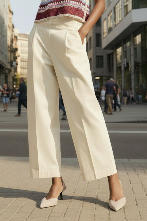 Pantalón recto de algodón ICHI IHFUNI PA para mujer en abedul
