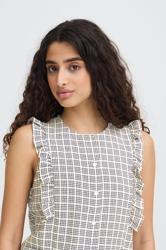 Blusa de cuadros azul ICHI IHJOLA TO para mujer