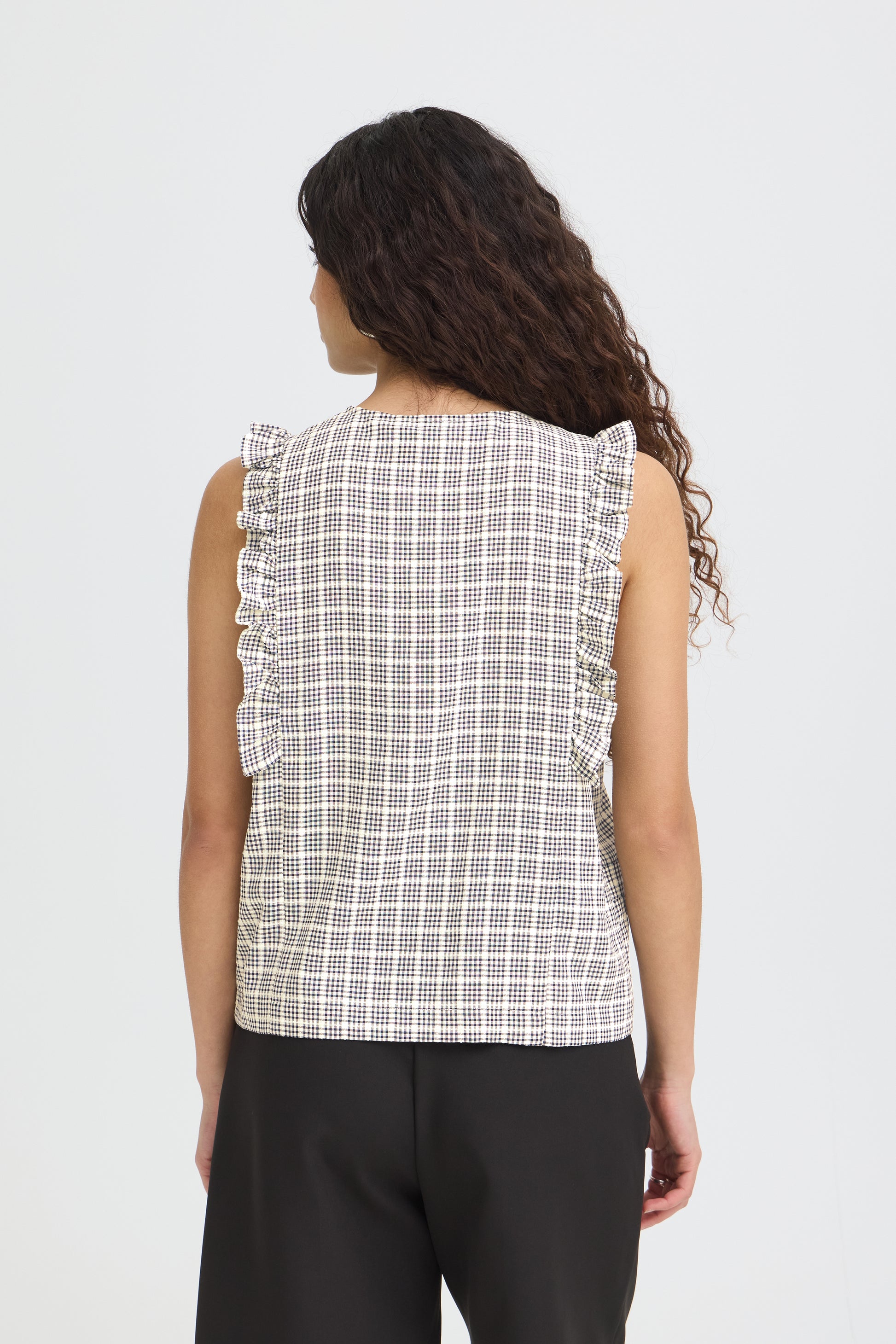 Blusa de cuadros ICHI para mujer en azul y blanco