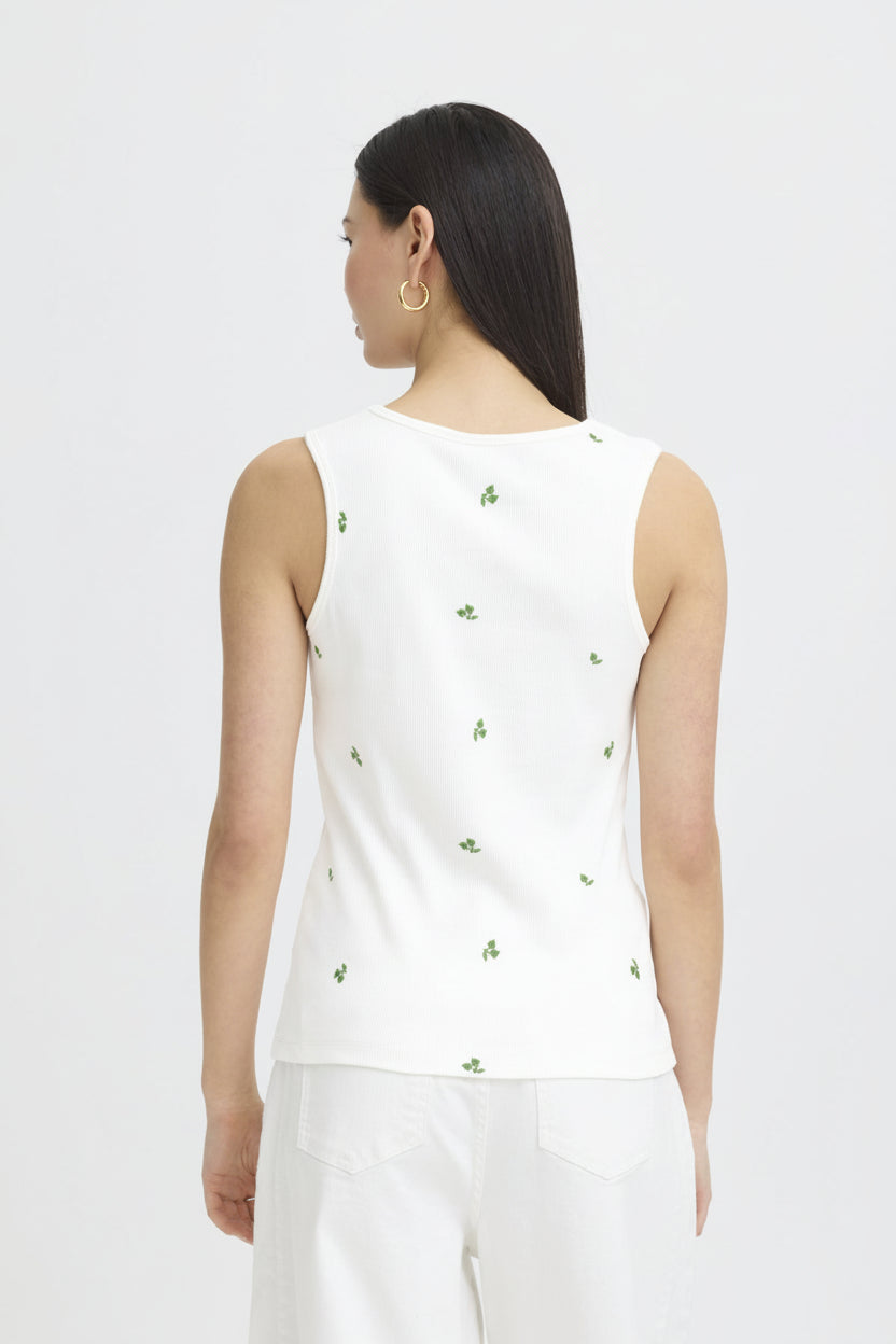Top ICHI en blanco roto y verde con punto fino