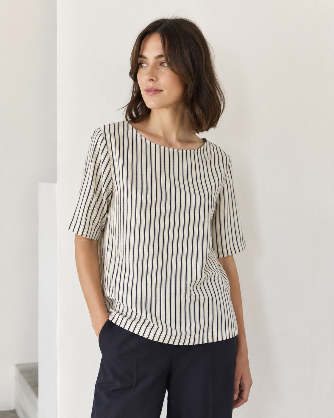 Blusa de rayas azul y crudo — IHMARRAKECH
