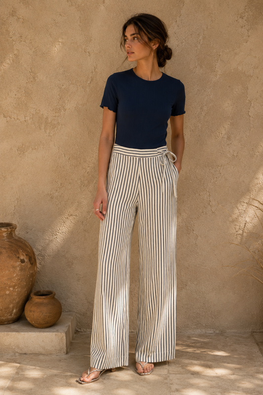 Pantalón fluido de rayas azul marino — Ihmarrakech