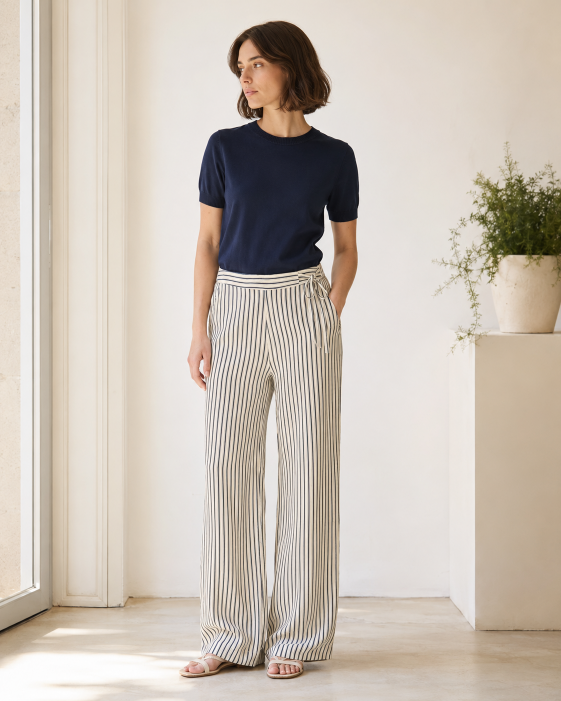 Pantalón fluido de rayas azul marino — Ihmarrakech