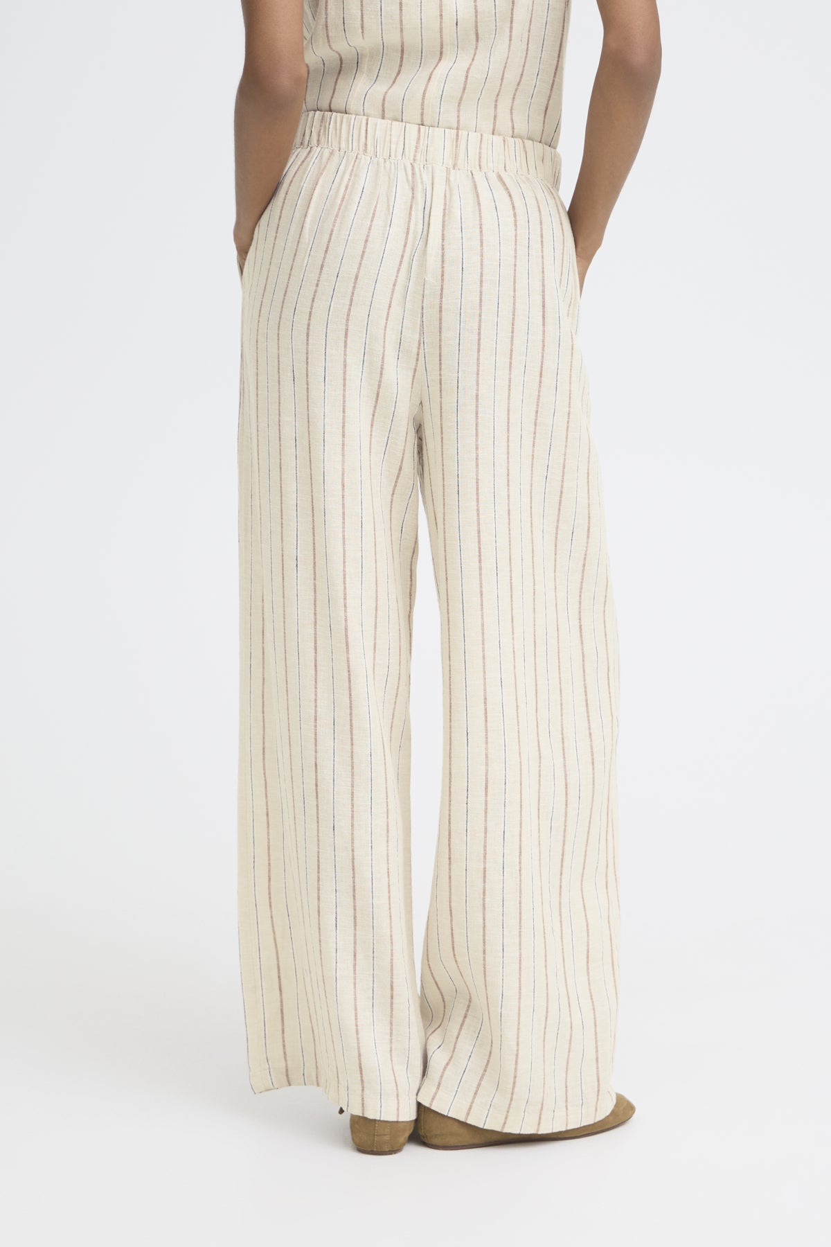 Pantalón ICHI IHLINNO PA4 de rayas marrón para mujer