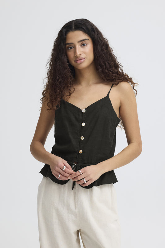 Top negro de lino ICHI IHLINNO TO3 para mujer