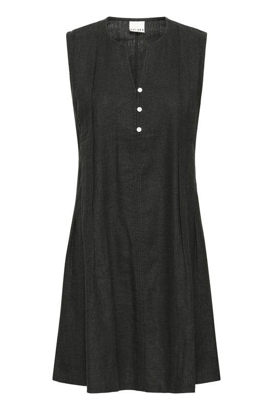Vista de vestido negro ICHI IHLINNO DR6 de lino