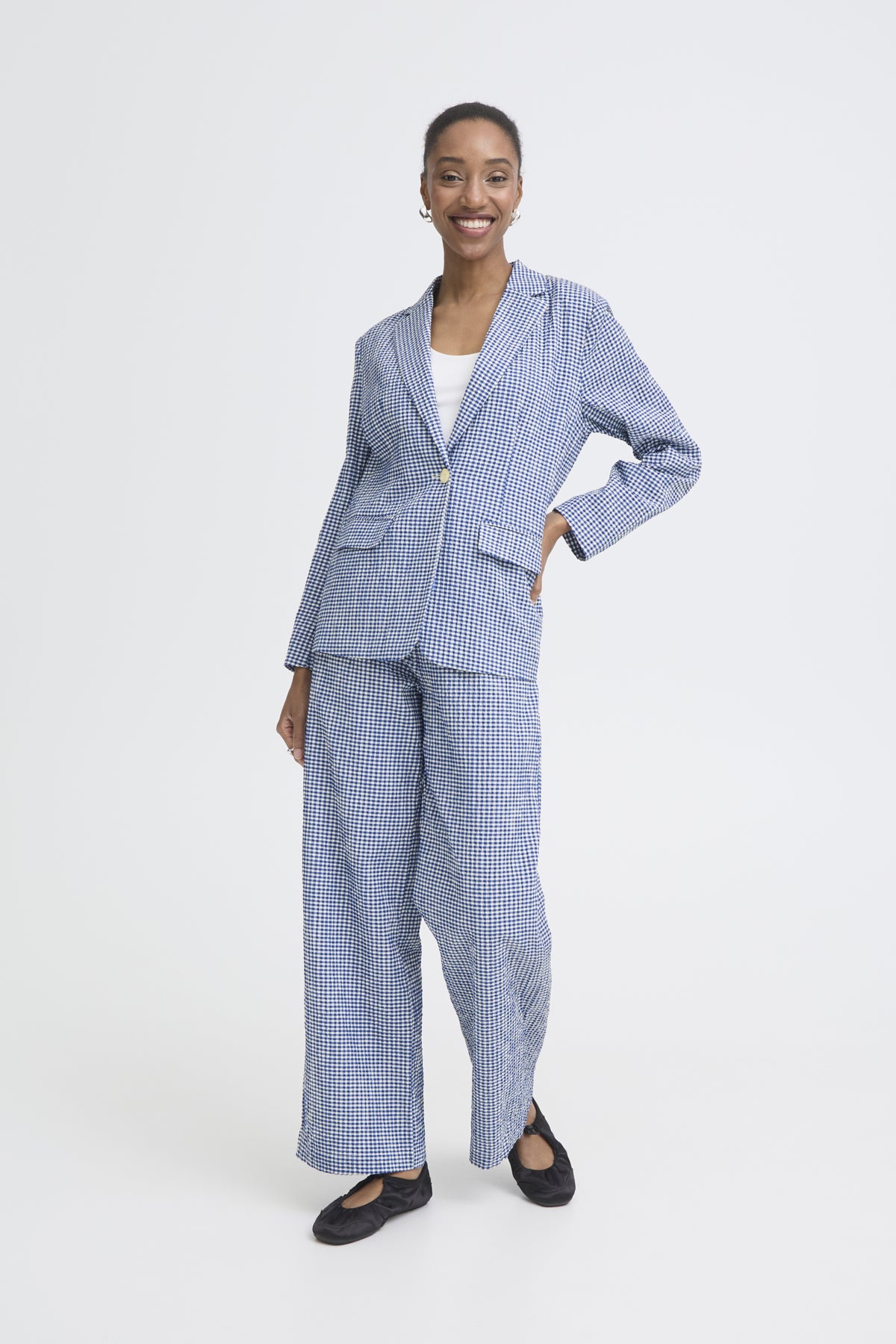 Blazer sastre de cuadros ICHI IHJILMA BL para mujer