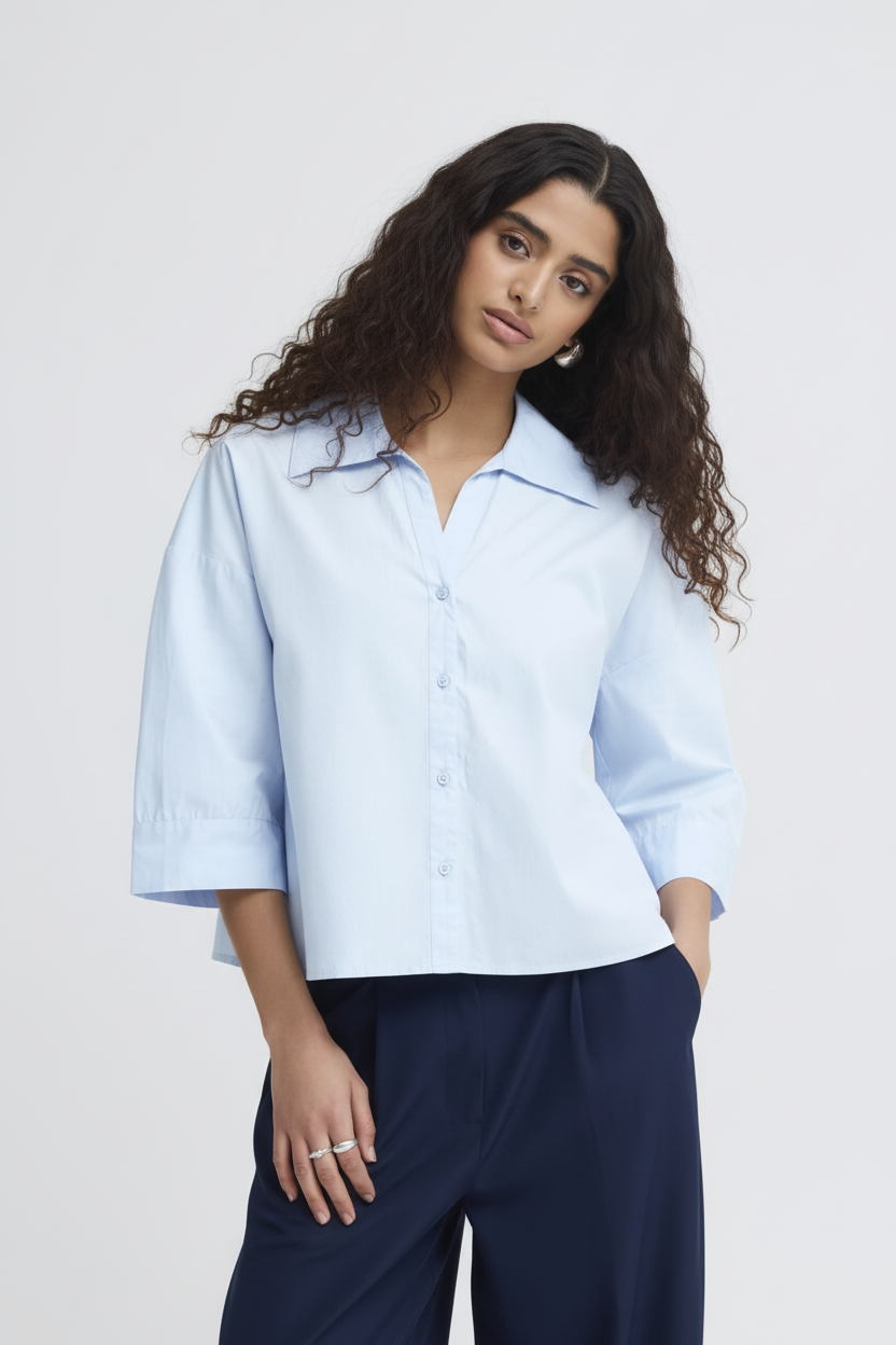 Camisa azul fluida ICHI IHLUANNE SH para mujer