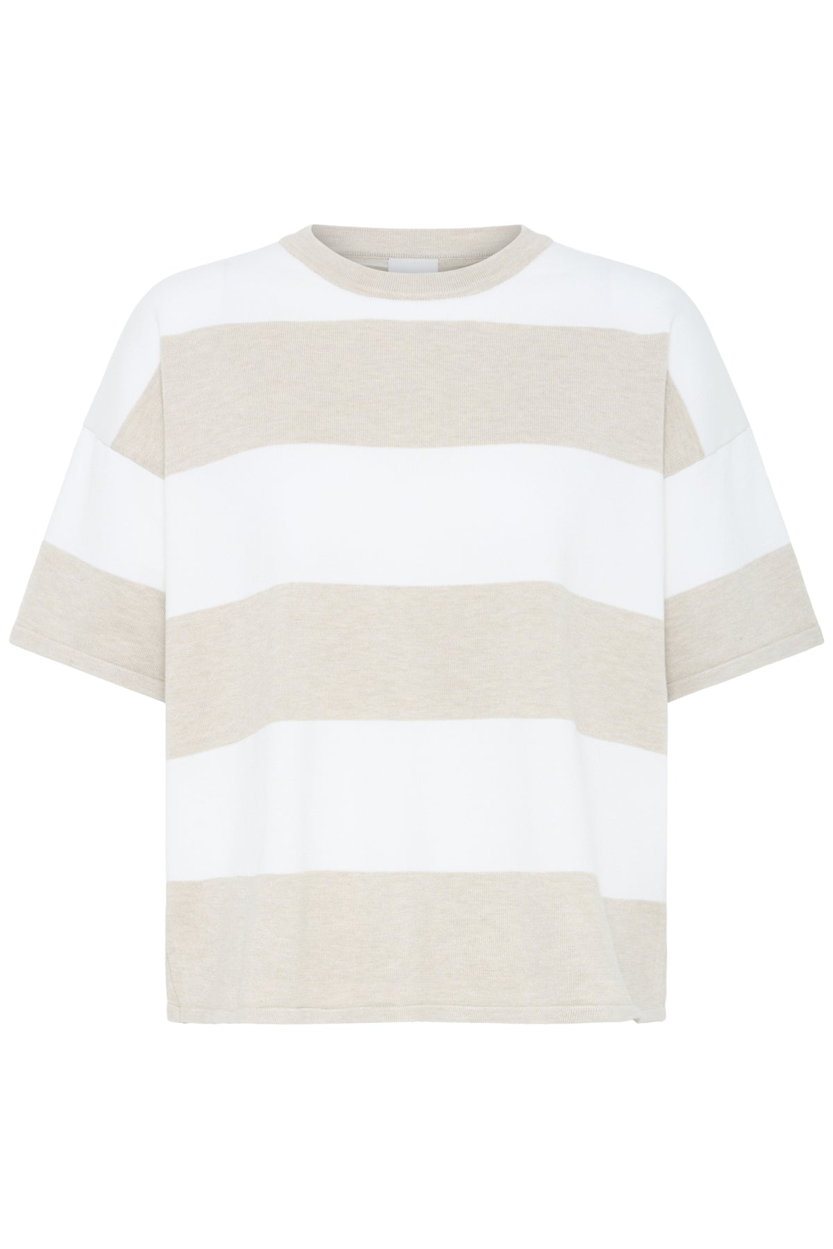 Jersey de rayas anchas ICHI para mujer en avena y blanco
