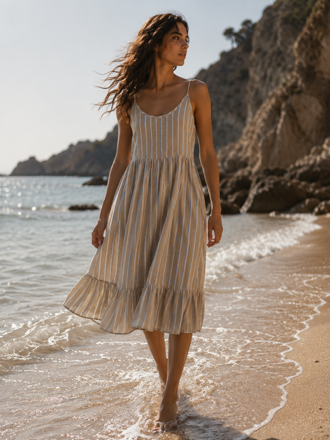 Striped cotton midi dress — IAFOXA